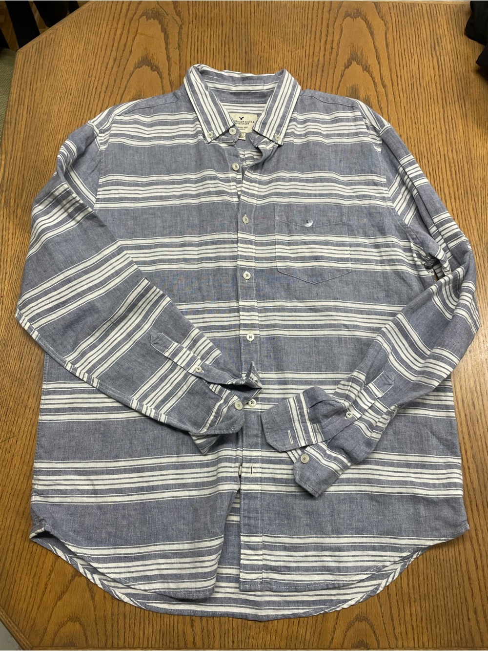 American Eagle Outfitters Blue and White Striped Button-Down Shirt